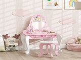 Kids Dressing Table Set, Vanity Table with Stool, Mirror, Drawer, Desktop, Storage, Ballet-Theme, T3398P422149