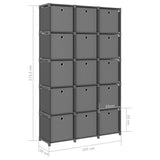 15-Cube Display Shelf with Boxes Grey 103x30x175.5 cm Fabric 322621