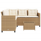 Garden Sofa with Table and Cushions L-Shaped Beige Poly Rattan 369043