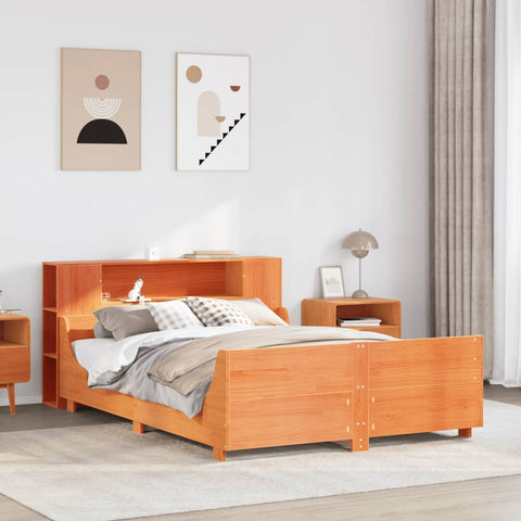 ZNTS Bed Frame without Mattress Wax Brown 160x200 cm Solid Wood Pine 3323763