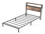 90cm190cm Single Metal Bed Frame with RGB Smart LED Lights & Storage Headboard, Heavy Duty 363kg T6135P515083