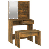 Dressing Table Set with LED Smoked Oak Engineered Wood 3114112