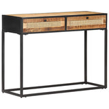 Console Table 100x35x75 cm Rough Mango Wood and Natural Cane 323145