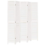 Room Divider 5 Panels White Solid Wood Paulownia 358840