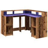Desk with LED Lights Old Wood 130x130x91 cm Engineered Wood 3309454
