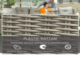 8-Seater Outdoor PE Rattan Sofa Set Conversation Set w/ Fire Pit Table, L-Shape Sofa, Footstool and T3398P320001