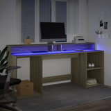 Desk with LED Lights Sonoma Oak 200x55x91 cm Engineered Wood 3309440
