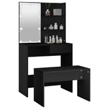 Dressing Table Set with LED Black Engineered Wood 3114108