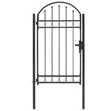 Fence Gate ASSEN with Arched Top Steel 100x175 cm Black 143087