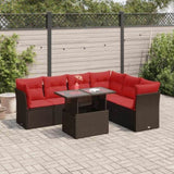 7 Piece Garden Sofa Set with Cushions Brown Poly Rattan Acacia 3326175