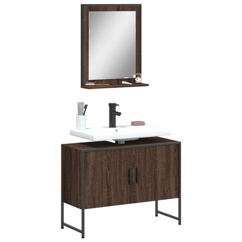 ZNTS 2 Piece Bathroom Cabinet Set Brown Oak Engineered Wood 3214343
