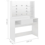 Makeup Table with LED Lights 100x40x135 cm MDF Shining White 331539