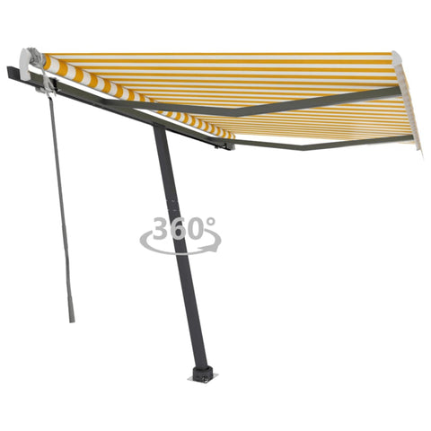 ZNTS Freestanding Manual Retractable Awning 300x250 cm Yellow/White 3069698