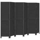 Room Divider 6 Panels Black Solid Wood Paulownia 358857