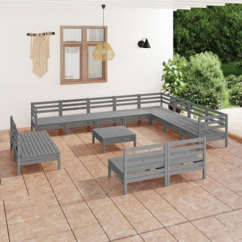 ZNTS 13 Piece Garden Lounge Set Solid Wood Pine Grey 3083171