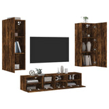 5 Piece TV Wall Units Smoked Oak Engineered Wood 3216543