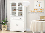 Kitchen Cupboard, Freestanding Storage Cabinet with 2 Adjustable Shelves, Drawer and Glass Door for T3398P378028