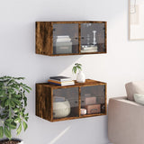 Wall Cabinets with Glass Doors 2 pcs Smoked Oak 68.5x37x35 cm 836506