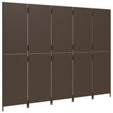 Room Divider 5 Panels Brown Poly Rattan 365349