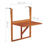 44118 Hanging Balcony Table 64,5x44x80 cm Solid Acacia Wood