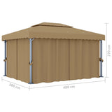 Gazebo with Curtain 4x3 m Taupe Aluminium 3067050