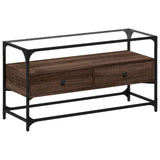 TV Cabinet with Glass Top Brown Oak 98x35x51 cm Engineered Wood 846068