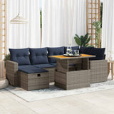 7 Piece Garden Sofa Set with Cushions Black Poly Rattan Acacia 3328006