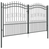 Fence Gate with Spear Top with Lock Grey 305 x 175 cm Steel 42009046