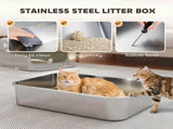 XXL Stainless Steel Cat Litter Tray, Enclosed Cat Litter Box with 90&deg Flip Cover, Double Doors, T3398P549952