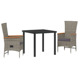 Garden Dining Set with Cushion 3 pcs Grey Poly Rattan 3379443