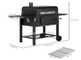 Charcoal Barbecue Grill Trolley Garden Smoker with Shelves, Adjustable Height, Thermometer on Lid, T3398P318759