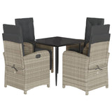 5 Piece Garden Dining Set with Cushions Light Grey Poly Rattan 3212599