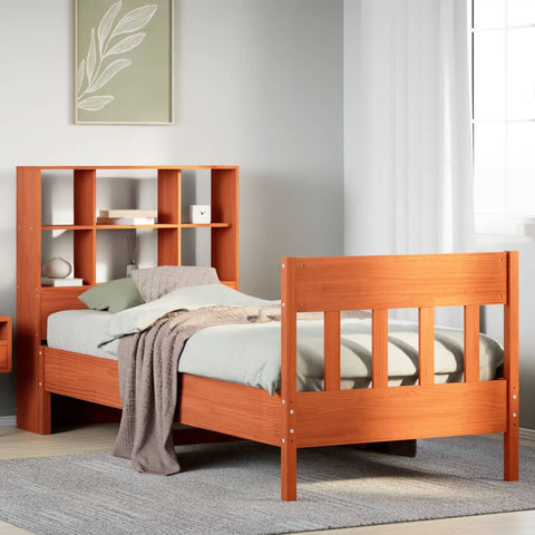 ZNTS Bed Frame without Mattress Wax Brown 90x200 cm Solid Wood Pine 3323232