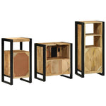 Bathroom Furniture Set with Shelf 3 pcs Brown Solid Mango Wood 3305622