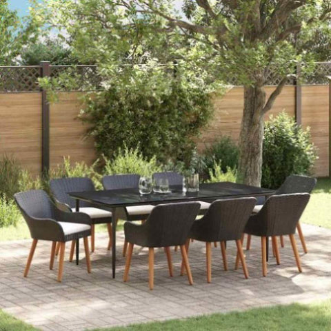 Garden Dining Set with Cushion 9 pcs Black Poly Rattan 3261669