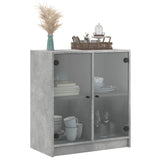 Side Cabinet with Glass Doors Concrete Grey 68x37x75.5 cm 836423