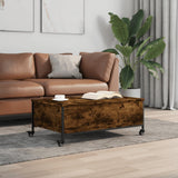 Coffee Table with Wheels Smoked Oak 91x55x34 cm Engineered Wood 842298
