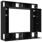 TV Cabinet Set Wall-mounted 8 pcs Black Oak Engineered Wood 3332585