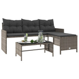 Garden Sofa with Table and Cushions L-Shaped Grey Poly Rattan 365574