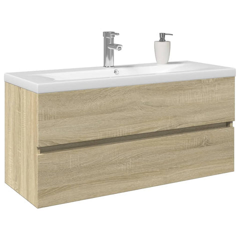 ZNTS 2 Piece Bathroom Furniture Set Ceramic and Engineered Wood 3307665