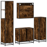 ZNTS 4 Piece Bathroom Furniture Set Smoked Oak Engineered Wood 3301277