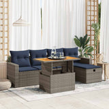 6 Piece Garden Sofa Set with Cushions Grey Poly Rattan Acacia 3327999