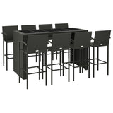 Garden Bar Set Black PE rattan, powder-coated steel, tempered glass 3187672
