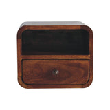 Extra Mini Wall Mounted Curved Chestnut Bedside with Open Slot IN3901