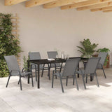 Garden Dining Set 7 pcs Grey and Black Powder-coated Steel 3379126