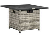 Outdoor PE Rattan Gas Fire Pit Table, Patio Square Propane Heater with Rain Cover, Mesh Lid and Lava T3398P325193
