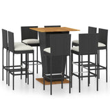 9 Piece Garden Bar Set with Cushions Poly Rattan Black 3095454