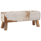 Bench 110 x 30 x 45 cm Real Leather Brown and White 42042114