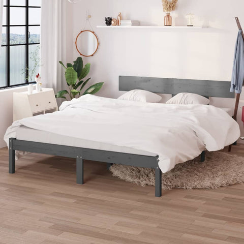 Bed Frame without Mattress Grey Solid Wood Pine King Size 810154