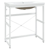 Bathroom Washbasin Frame with Built-in Basin White Iron 3101387